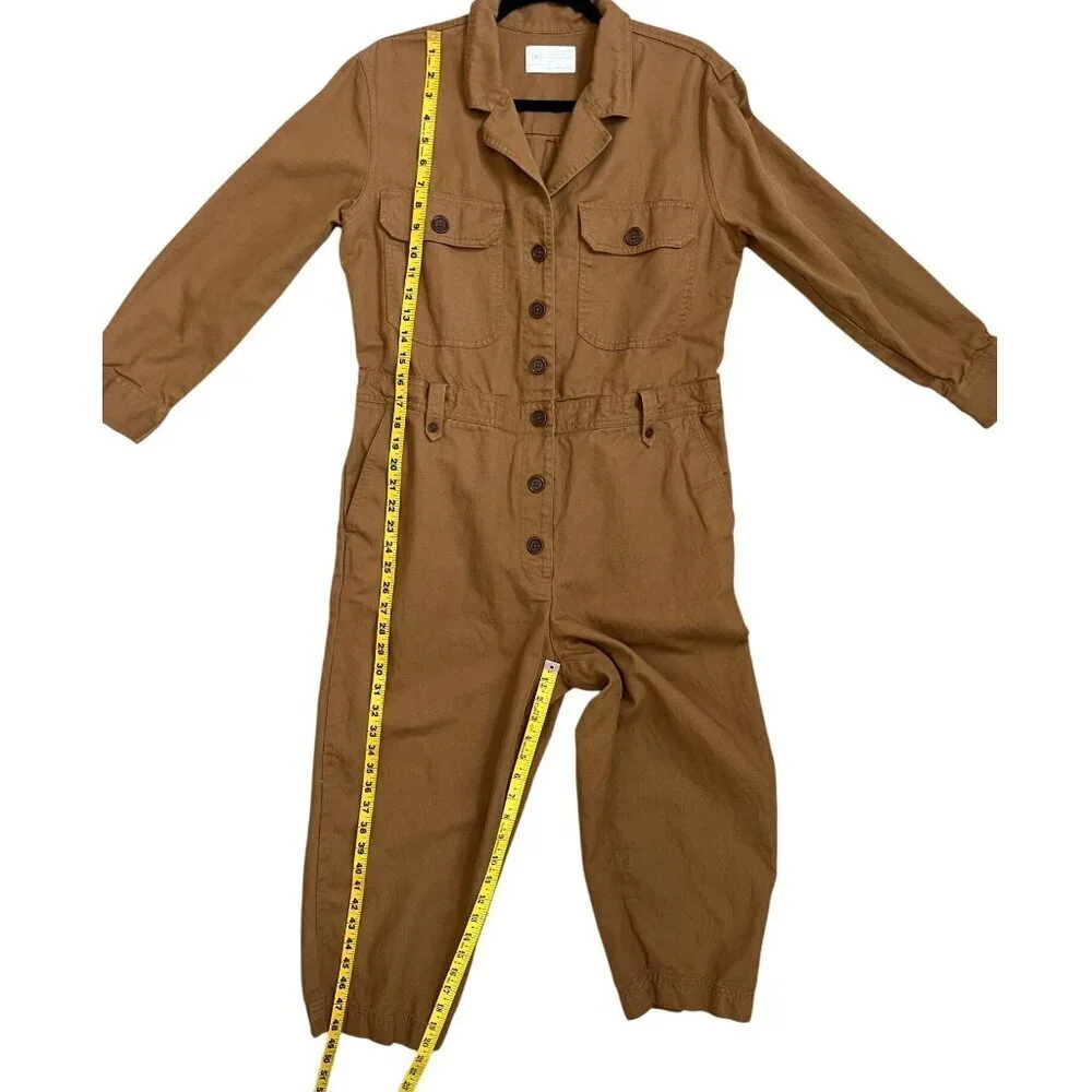RE/DONE Cotton Linen Utility Boiler Jumpsuit Brown Size 12 Button Front